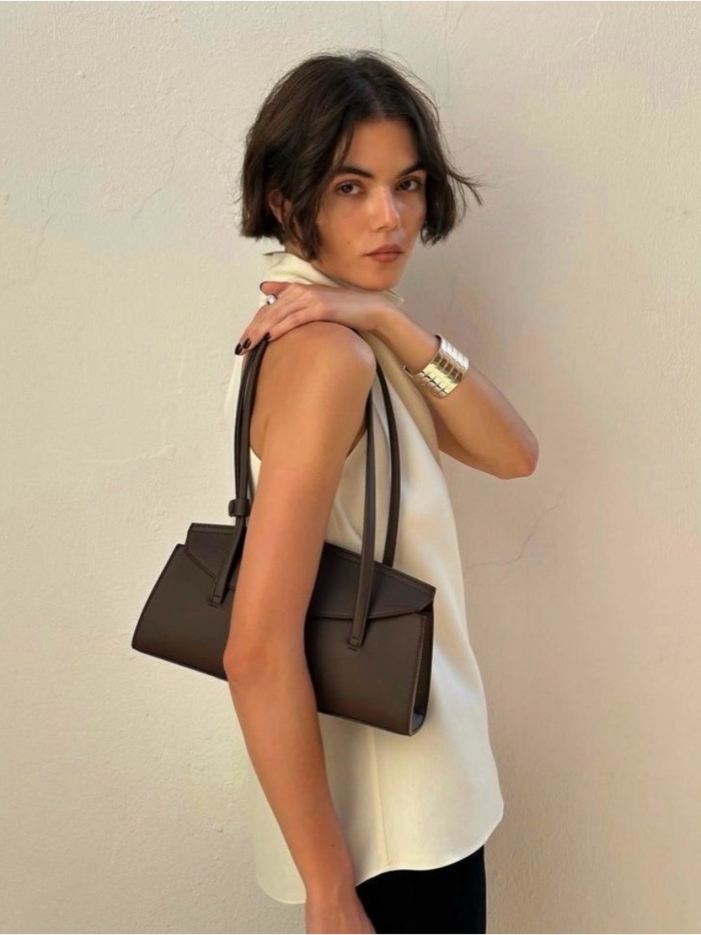 Freja Dark Brown Leather Shoulder Bag - Picture 4 of 5